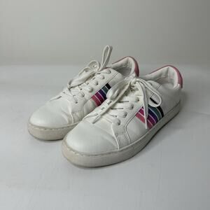 J Crew Sneakers Womens 8 White Leather Striped Multicolored Casuals Shoes